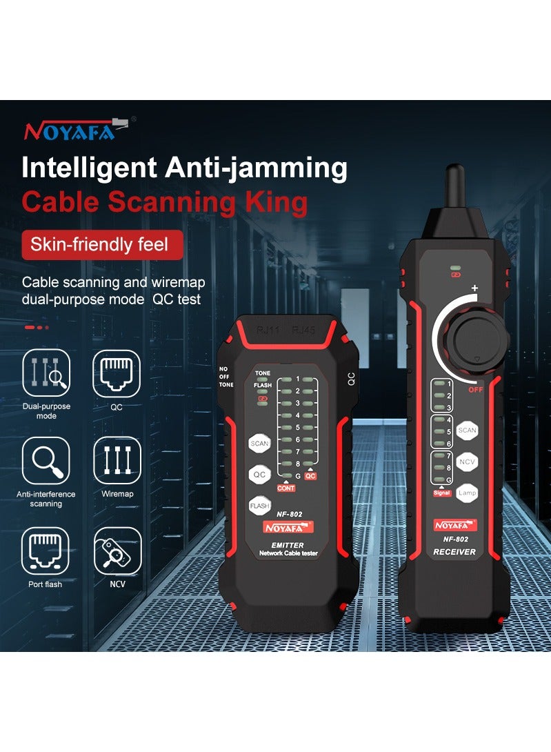 NOYAFA NF-802 Rechargeable Network Cable Tester, RJ45 RJ11 Cat5 Cat6 LAN Ethernet Telephone Line Wire Tracker, Poe Test, Cable Tracker, Fiber Optic Tester, Anti-Interference Line Finder, Repair Networ Tool - Image 1